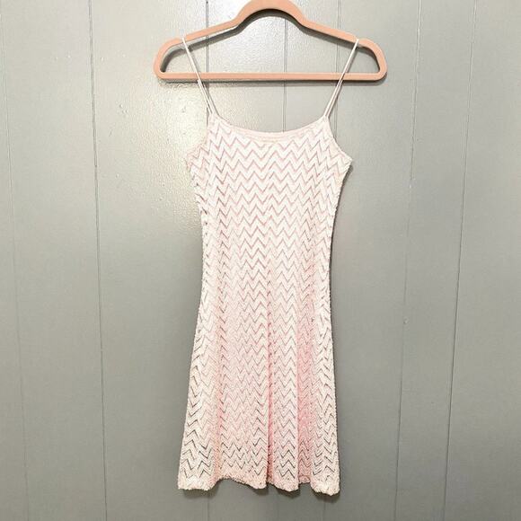 Vintage Y2K Mercury USA Pink Chevron Lace Spaghetti Strap 90s Mini Dress M - Picture 5 of 8